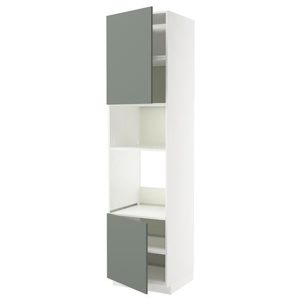 METOD - Hi cb f oven/micro w 2 drs/shelves, white/Nickebo matt grey-green, 60x60x240 cm