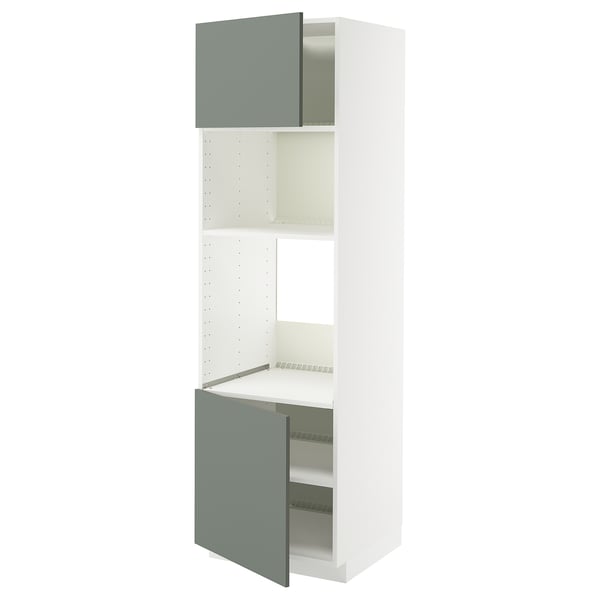 METOD hi cb f oven/micro w 2 drs/shelves, white/Nickebo matt grey-green, 60x60x200 cm