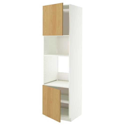 METOD hi cb f oven/micro w 2 drs/shelves, white/Sinarp oak veneer, 60x60x220 cm