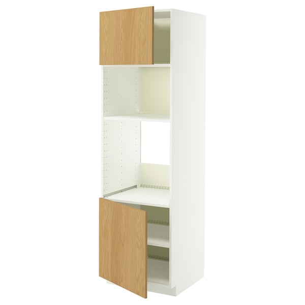 METOD hi cb f oven/micro w 2 drs/shelves, white/Sinarp oak veneer, 60x60x200 cm