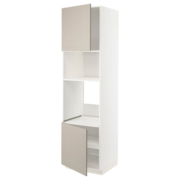 METOD - METOD Hi cb f oven/micro w 2 drs/shelves, white/Stensund beige, 60x60x220 cm