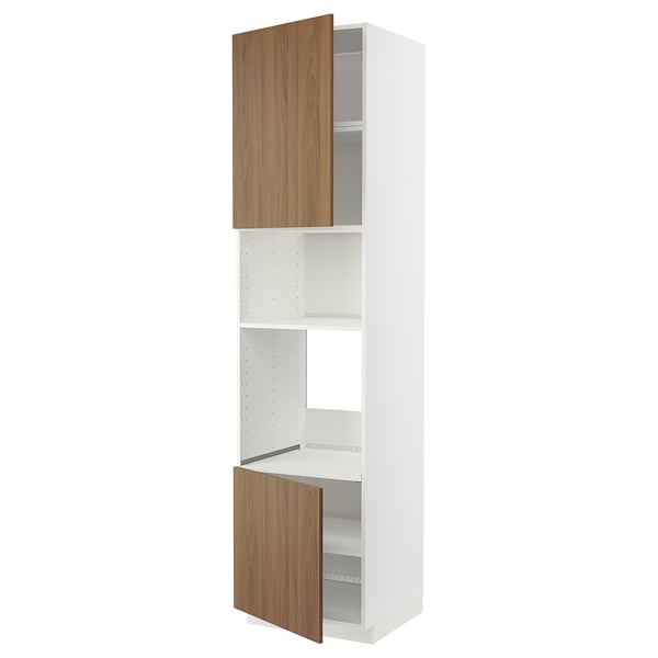 METOD - METOD Hi cb f oven/micro w 2 drs/shelves, white/Tistorp brown walnut effect, 60x60x240 cm
