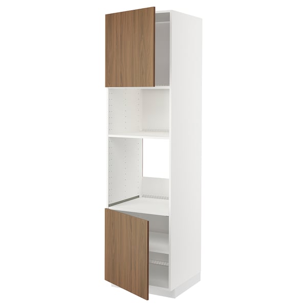 METOD high cabinet f built-in appliances, white/Tistorp brown walnut effect, 60x60x220 cm