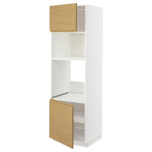 Ikea METOD - Hi cb f oven/micro w 2 drs/shelves, white/Voxtorp oak effect, 60x60x200 cm