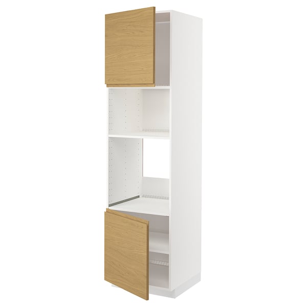 METOD - METOD Hi cb f oven/micro w 2 drs/shelves, white/Voxtorp oak effect, 60x60x220 cm