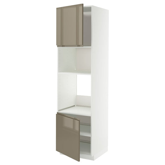 METOD - Hi cb f oven/micro w 2 drs/shelves, white/Voxtorp high-gloss dark grey-brown, 60x60x220 cm