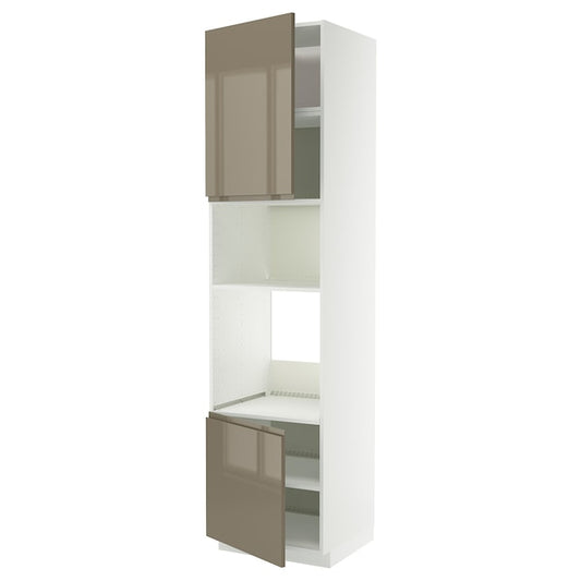 METOD - Hi cb f oven/micro w 2 drs/shelves, white/Voxtorp high-gloss dark grey-brown, 60x60x240 cm