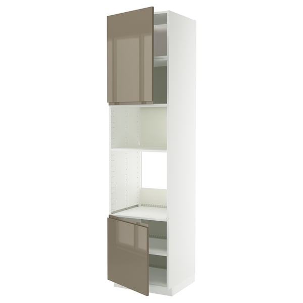 METOD - METOD Hi cb f oven/micro w 2 drs/shelves, white/Voxtorp high-gloss dark grey-brown, 60x60x240 cm