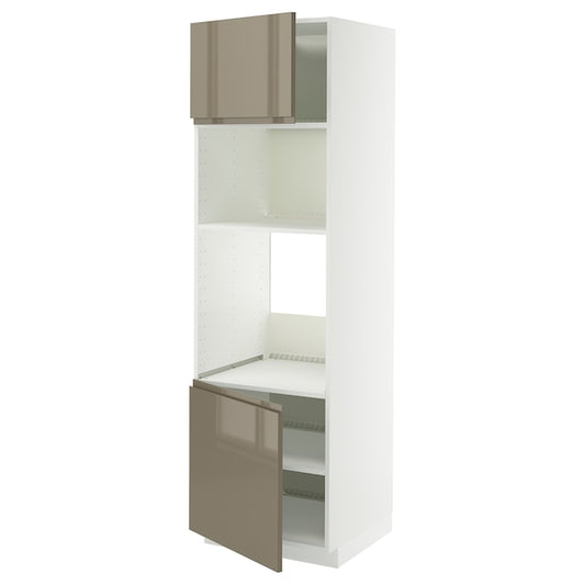 METOD - Hi cb f oven/micro w 2 drs/shelves, white/Voxtorp high-gloss dark grey-brown, 60x60x200 cm