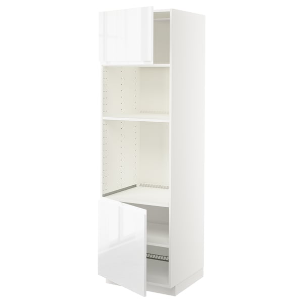 METOD high cabinet f built-in appliances, white/Voxtorp high-gloss/white, 60x60x200 cm
