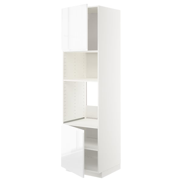 METOD - METOD Hi cb f oven/micro w 2 drs/shelves, white/Voxtorp high-gloss/white, 60x60x220 cm