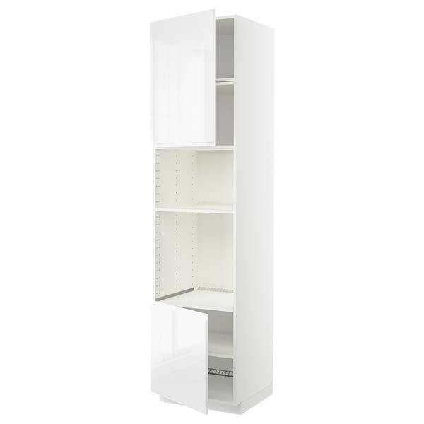 METOD - METOD Hi cb f oven/micro w 2 drs/shelves, white/Voxtorp high-gloss/white, 60x60x240 cm