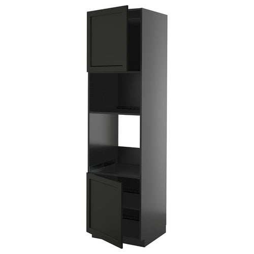 METOD Oven cabinet/micro, 2 doors/shelves, black-grey/Lerhyttan stained black, 60x60x220 cm