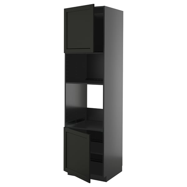 METOD - METOD Hi cb f oven/micro w 2 drs/shelves, black-grey/Lerhyttan black stained, 60x60x220 cm