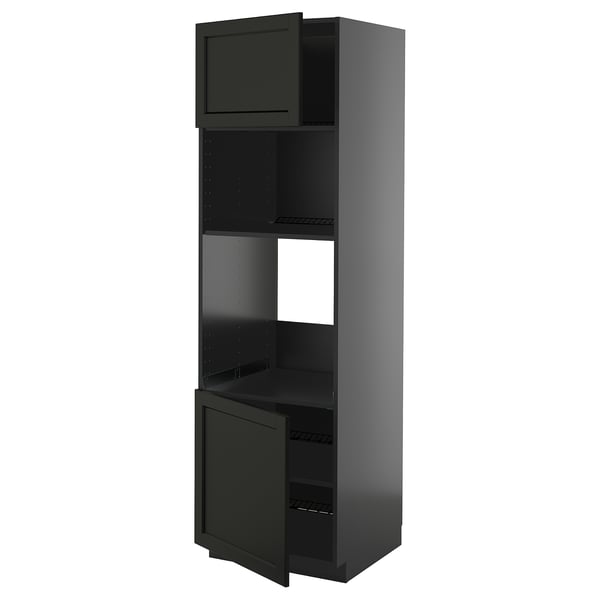 METOD hi cb f oven/micro w 2 drs/shelves, black-grey/Lerhyttan black stained, 60x60x200 cm