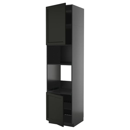 METOD - METOD Hi cb f oven/micro w 2 drs/shelves, black-grey/Lerhyttan black stained, 60x60x240 cm