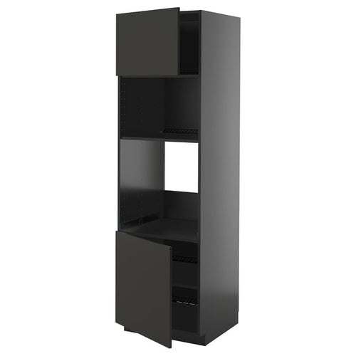 METOD - METOD Hi cb f oven/micro w 2 drs/shelves, black-grey/Nickebo matt anthracite, 60x60x200 cm