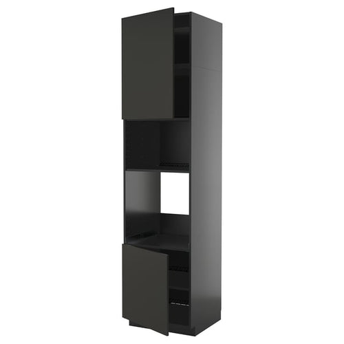METOD - METOD Hi cb f oven/micro w 2 drs/shelves, black-grey/Nickebo matt anthracite, 60x60x240 cm