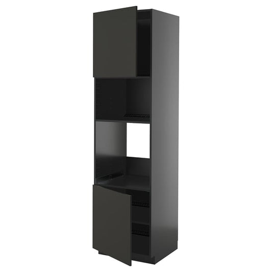 METOD - METOD Hi cb f oven/micro w 2 drs/shelves, black-grey/Nickebo matt anthracite, 60x60x220 cm