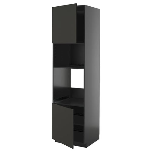 METOD - METOD Hi cb f oven/micro w 2 drs/shelves, black-grey/Nickebo matt anthracite, 60x60x220 cm