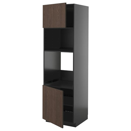METOD - METOD Hi cb f oven/micro w 2 drs/shelves, black-grey/Sinarp brown, 60x60x200 cm