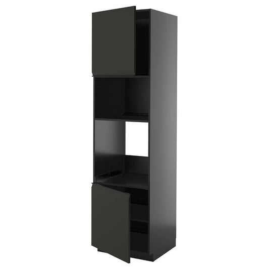METOD - METOD Hi cb f oven/micro w 2 drs/shelves, black-grey/Upplöv matt anthracite, 60x60x220 cm