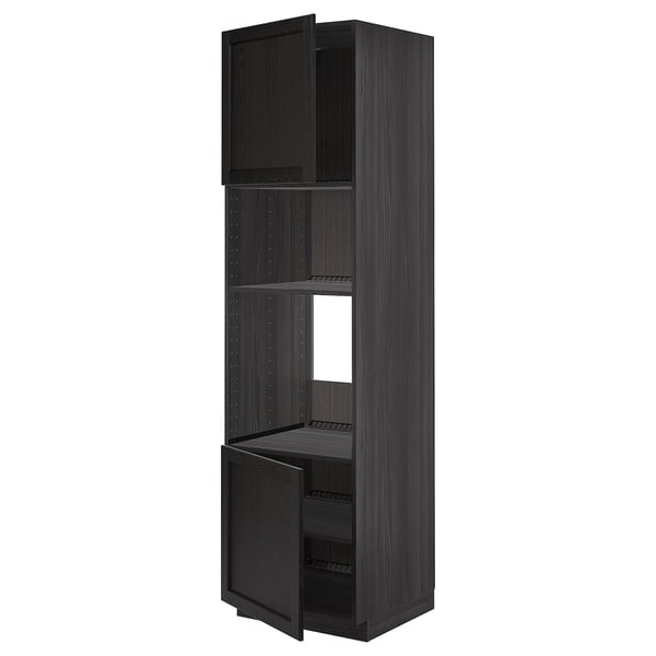METOD hi cb f oven/micro w 2 drs/shelves, black/Lerhyttan black stained, 60x60x220 cm