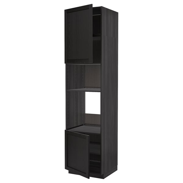 METOD hi cb f oven/micro w 2 drs/shelves, black/Lerhyttan black stained, 60x60x240 cm