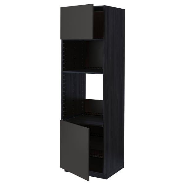 METOD - METOD Hi cb f oven/micro w 2 drs/shelves, black/Nickebo matt anthracite, 60x60x200 cm