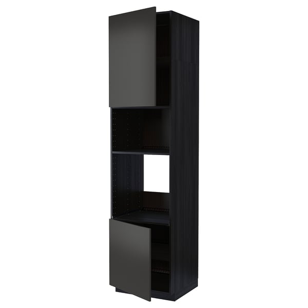 METOD hi cb f oven/micro w 2 drs/shelves, black/Nickebo matt anthracite, 60x60x240 cm