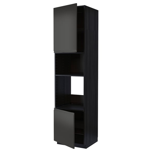 METOD hi cb f oven/micro w 2 drs/shelves, black/Upplöv matt anthracite, 60x60x240 cm