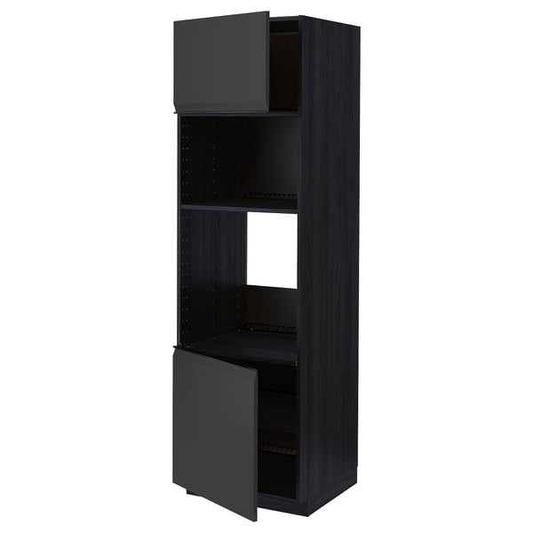 METOD hi cb f oven/micro w 2 drs/shelves, black/Upplöv matt anthracite, 60x60x200 cm