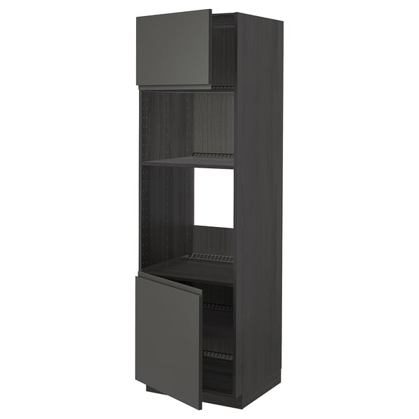 METOD hi cb f oven/micro w 2 drs/shelves, black/Voxtorp dark grey, 60x60x200 cm