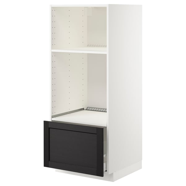 METOD - High cab for oven/micro w drawer, white/Lerhyttan black stained , 60x60x140 cm