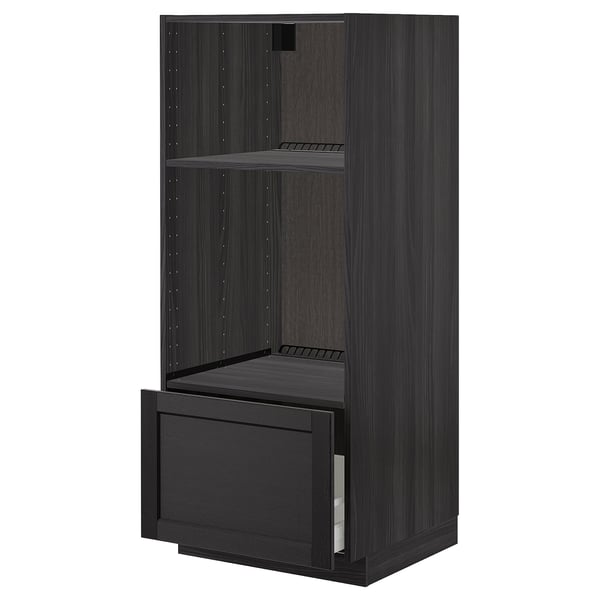METOD high cab for oven/micro w drawer, black/Lerhyttan black stained, 60x60x140 cm