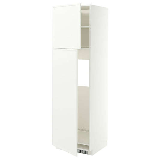 METOD high cabinet for fridge w 2 doors, white/Aspudden matt white, 60x60x200 cm