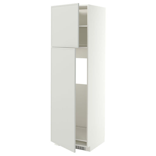 METOD high cabinet for fridge w 2 doors, white/Aspudden light grey, 60x60x200 cm