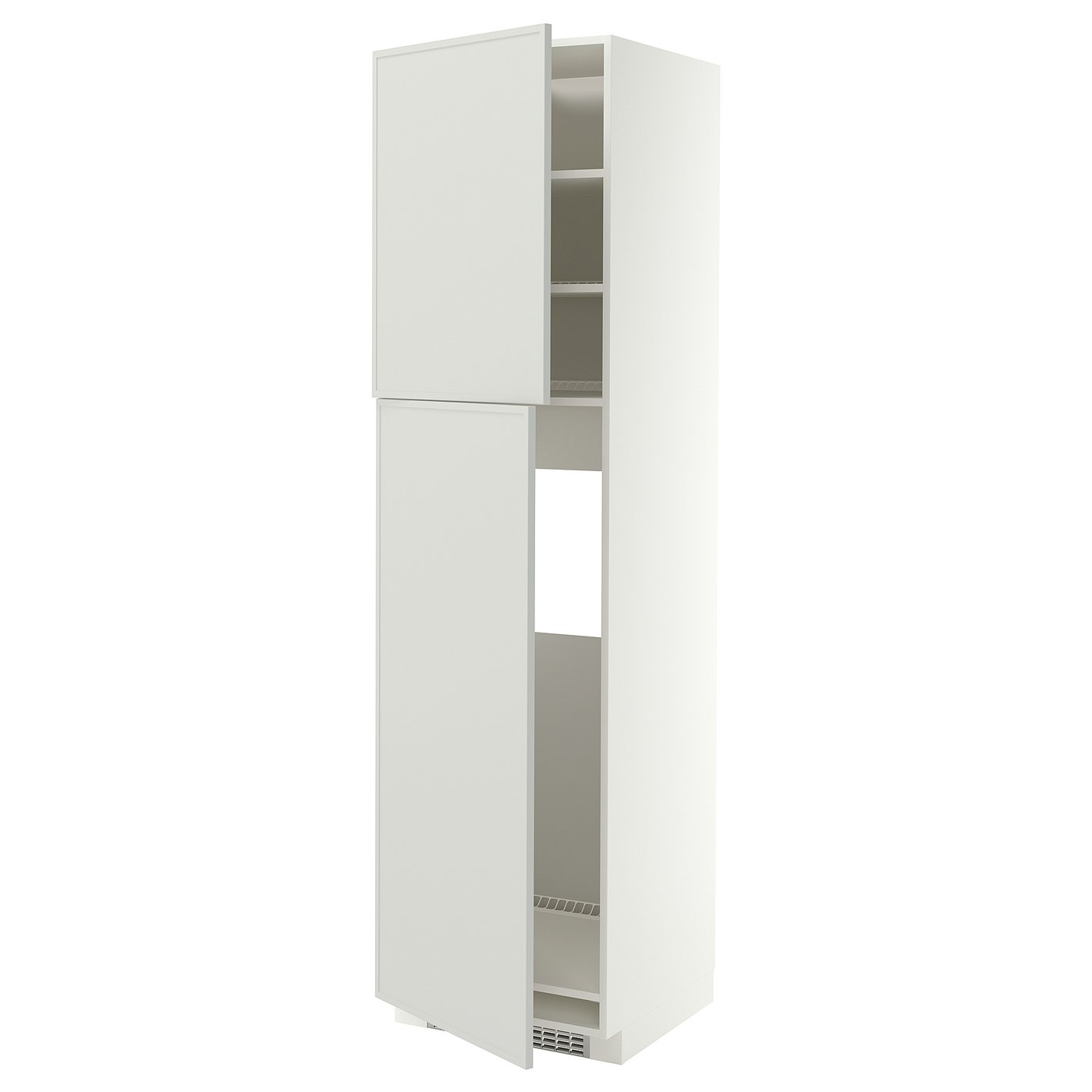 METOD high cabinet for fridge w 2 doors, white/Aspudden light grey, 60x60x220 cm