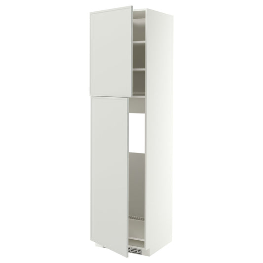 METOD high cabinet for fridge w 2 doors, white/Aspudden light grey, 60x60x220 cm