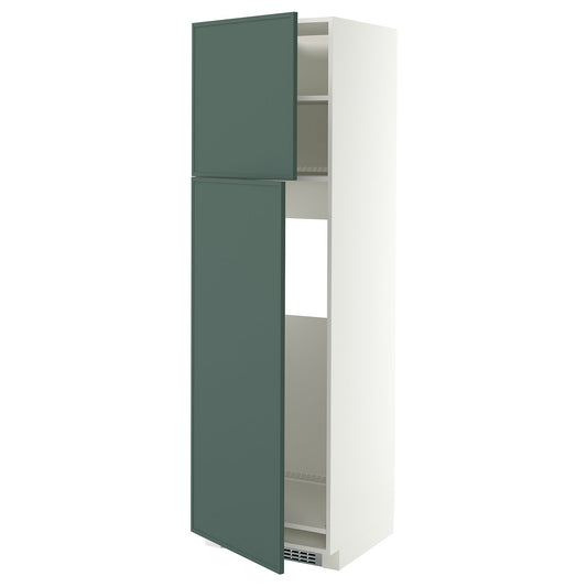 METOD high cabinet for fridge w 2 doors, white/Aspudden dark grey-green, 60x60x200 cm