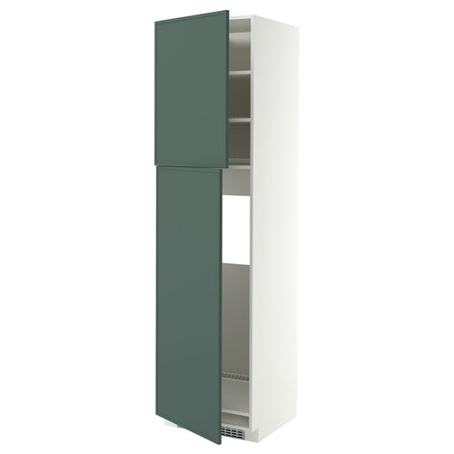METOD high cabinet for fridge w 2 doors, white/Aspudden dark grey-green, 60.0x220.0x60.0 cm