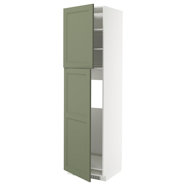 METOD - METOD High cabinet for fridge w 2 doors, white/Axstad grey-green, 60x60x220 cm