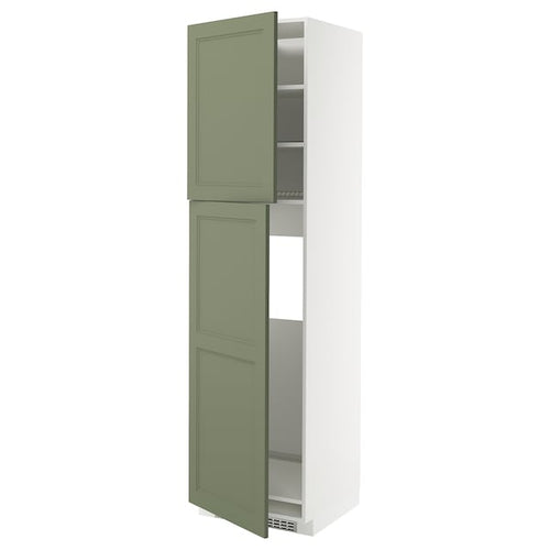 METOD - METOD High cabinet for fridge w 2 doors, white/Axstad grey-green, 60x60x220 cm