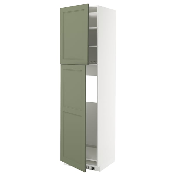 METOD - METOD High cabinet for fridge w 2 doors, white/Axstad grey-green, 60x60x220 cm