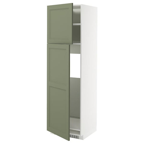 METOD - METOD High cabinet for fridge w 2 doors, white/Axstad grey-green, 60x60x200 cm