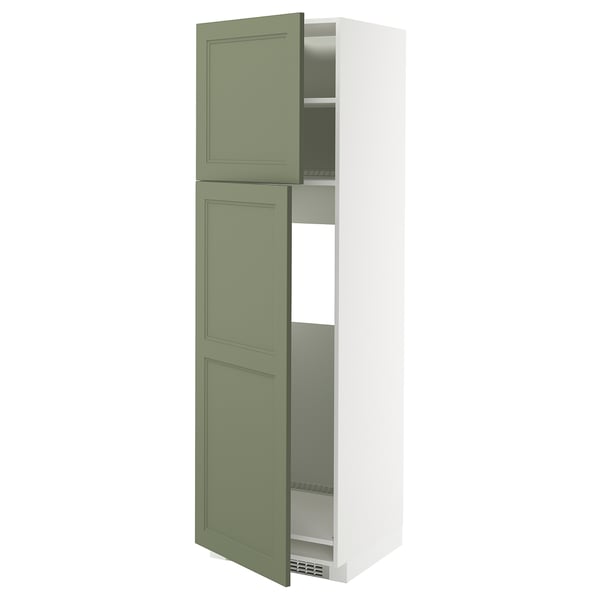 METOD high cabinet for fridge w 2 doors, white/Axstad grey-green, 60x60x200 cm