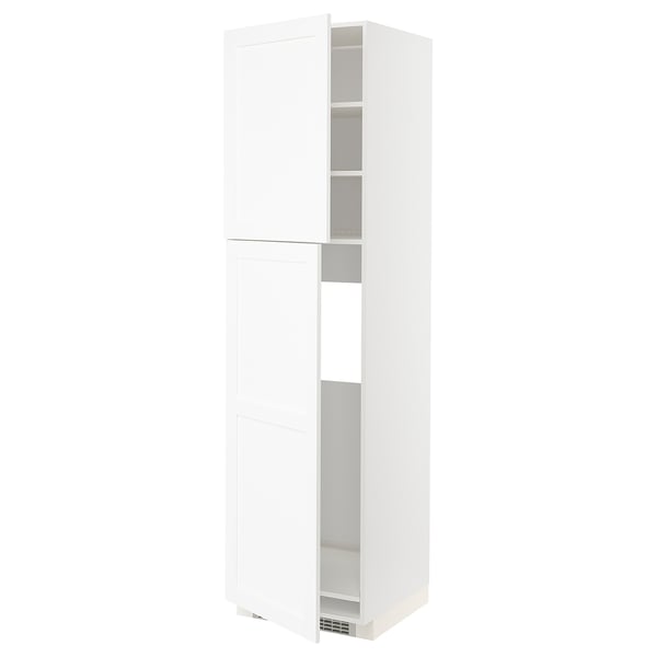 METOD - METOD High cabinet for fridge w 2 doors, white Enköping/white wood effect, 60x60x220 cm