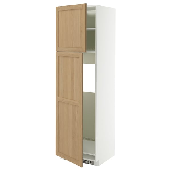 METOD - METOD High cabinet for fridge w 2 doors, white/Forsbacka oak, 60x60x200 cm