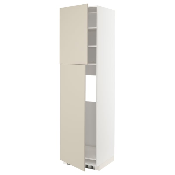 METOD high cabinet for fridge w 2 doors, white/Havstorp beige, 60x60x220 cm