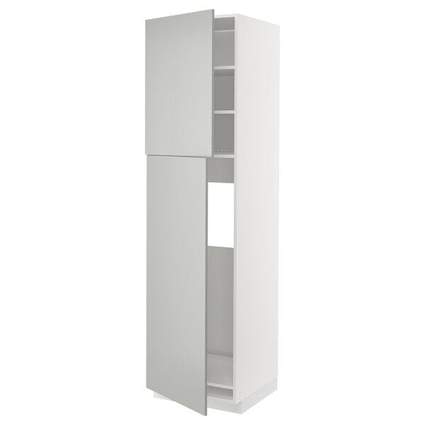 Ikea METOD - High cabinet for fridge w 2 doors, white/Havstorp light grey, 60x60x220 cm